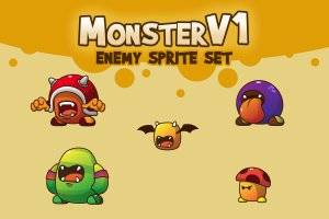 Monster V1角色精灵：5个搞笑怪物动画素材