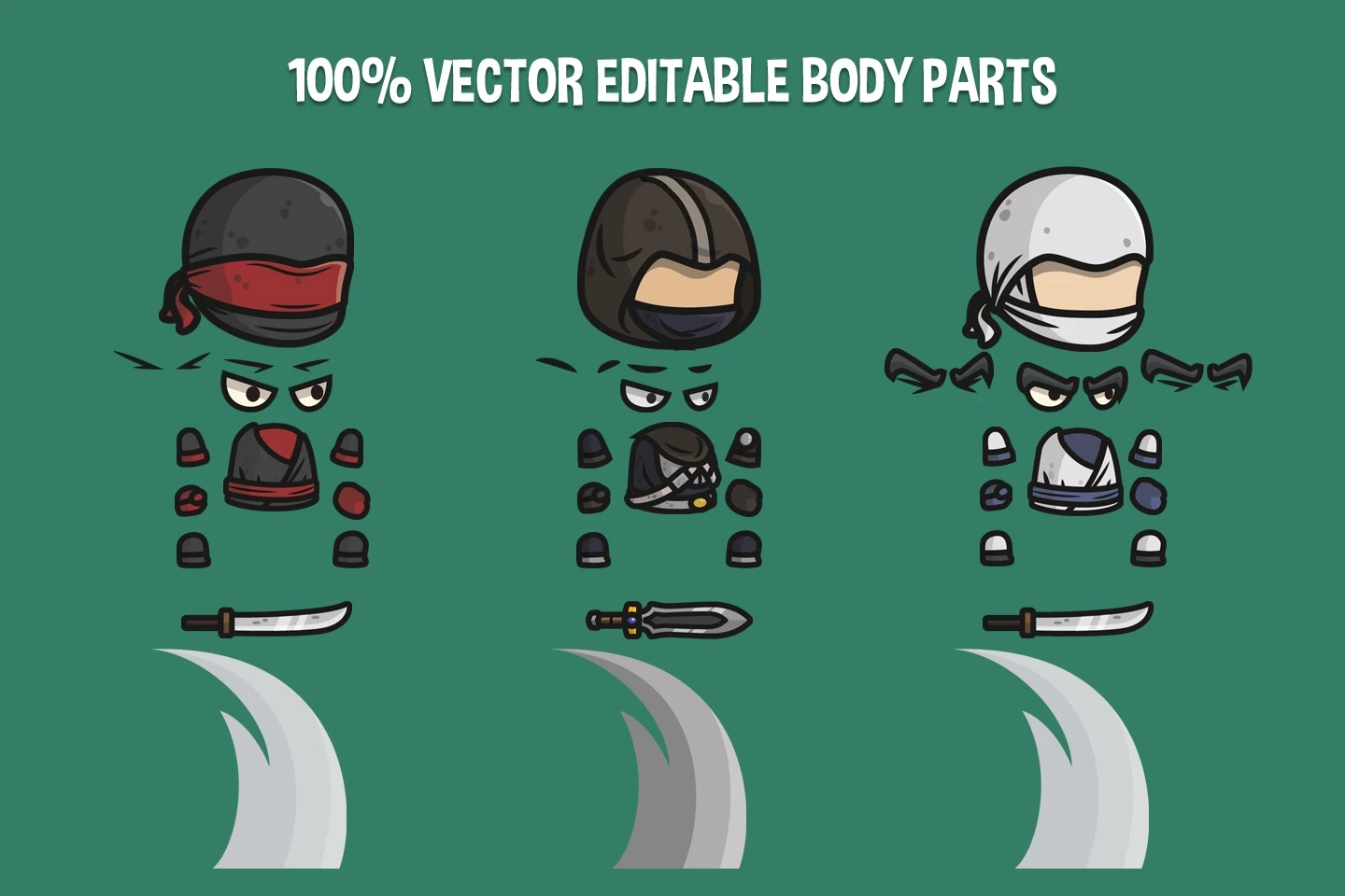 Ninja and Assassin Chibi 2D Game Sprites
