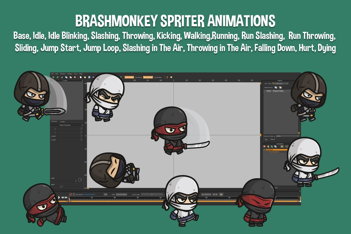 Ninja and Assassin Chibi 2D Game Sprites