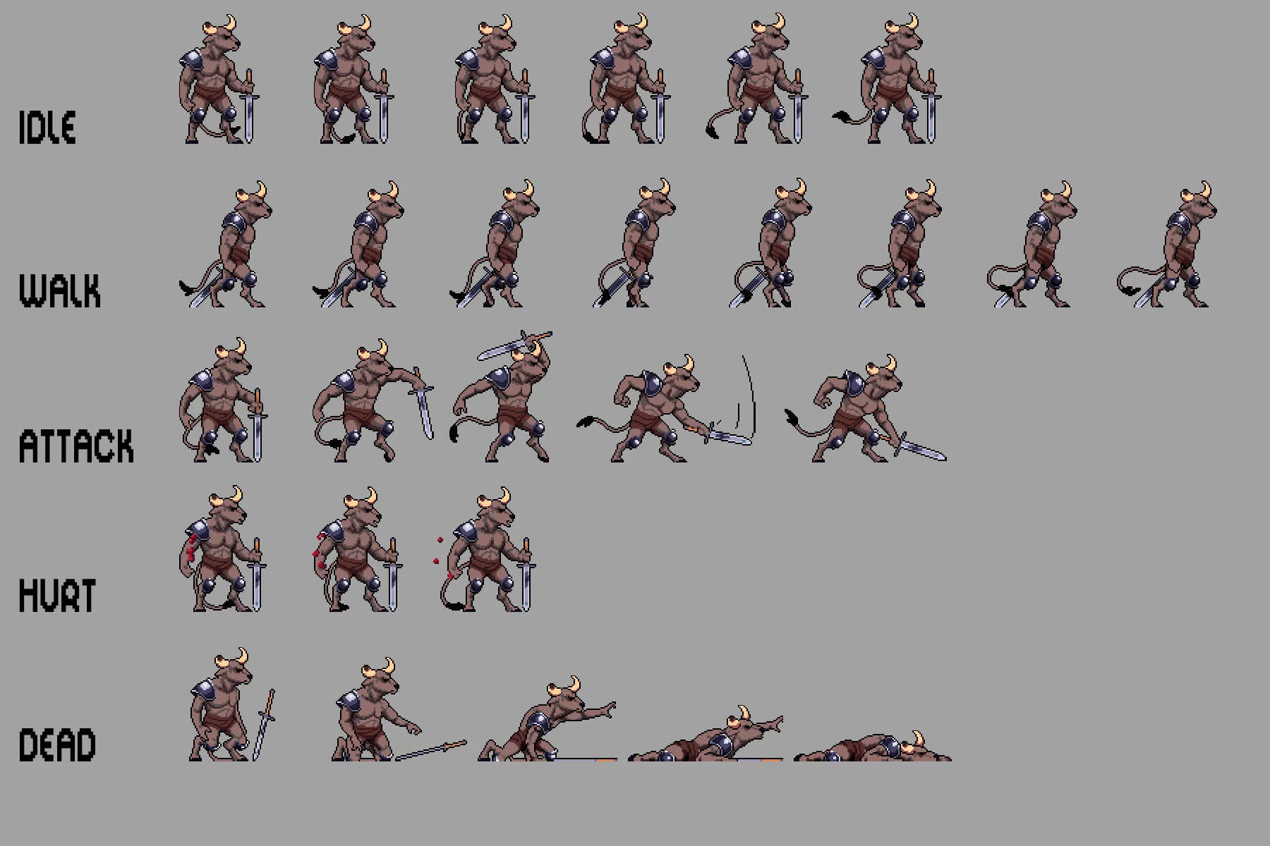 Minotaur Sprite Sheet Pixel Art Pack