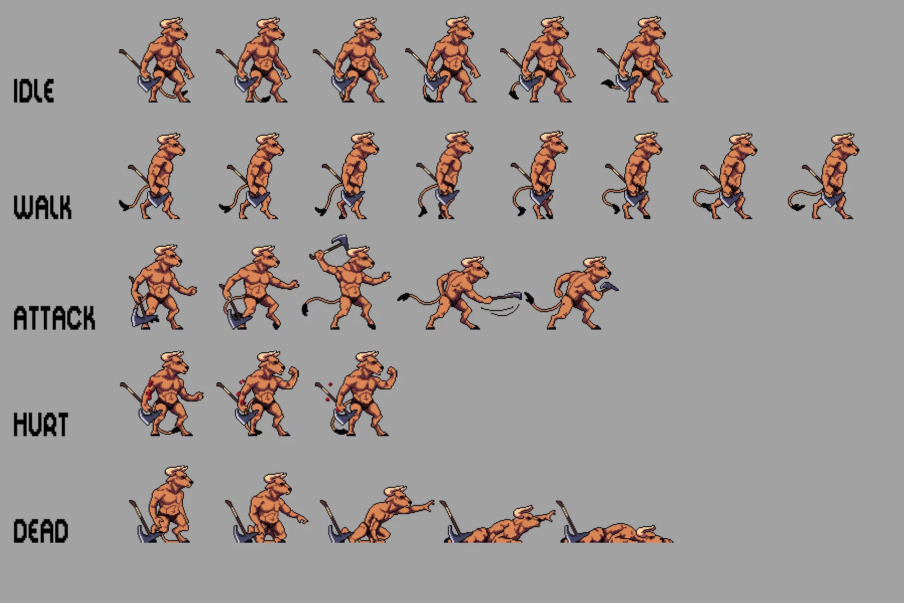 Minotaur Sprite Sheet Pixel Art Pack