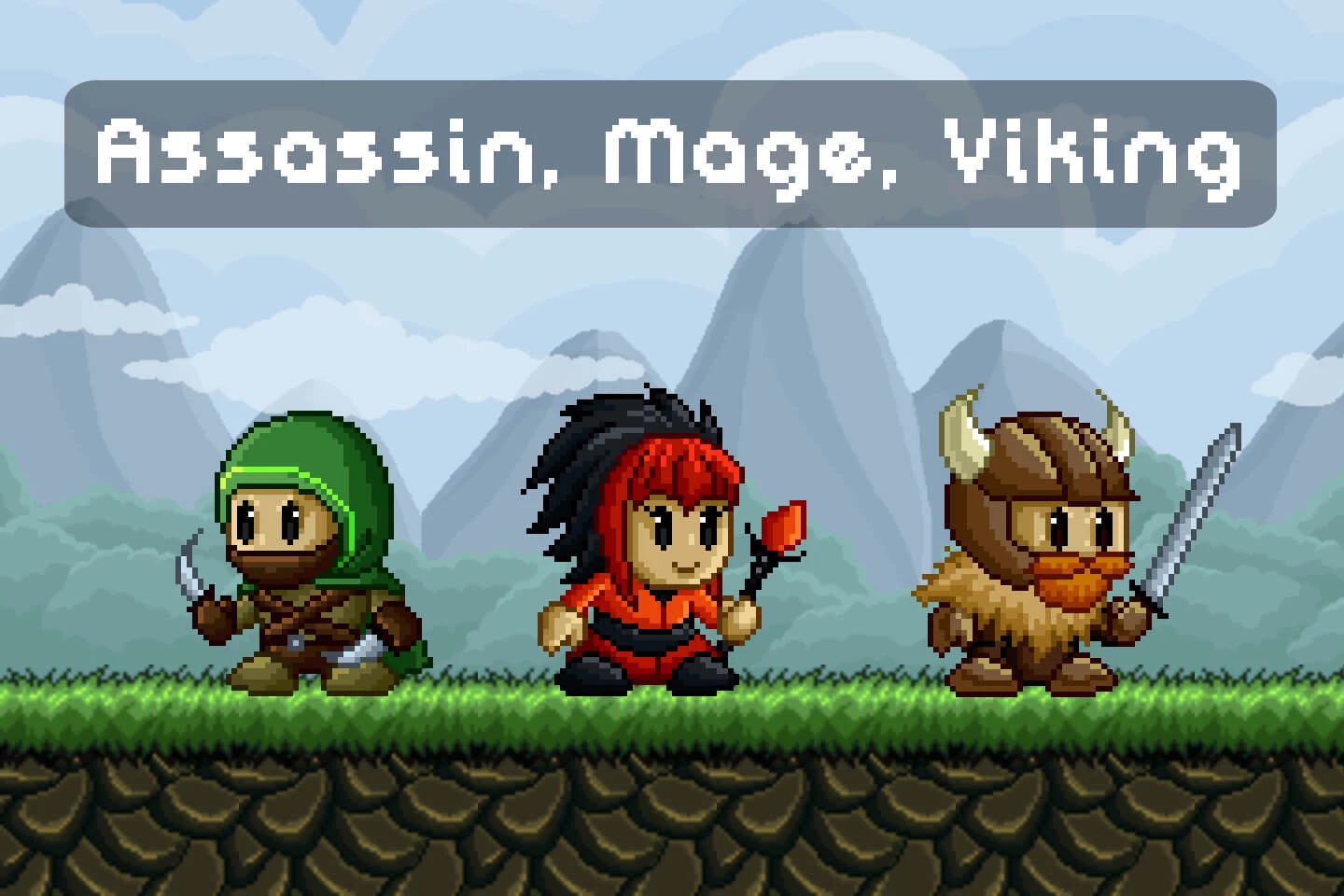 Assassin, Mage, Viking Pixel Art Game Heroes