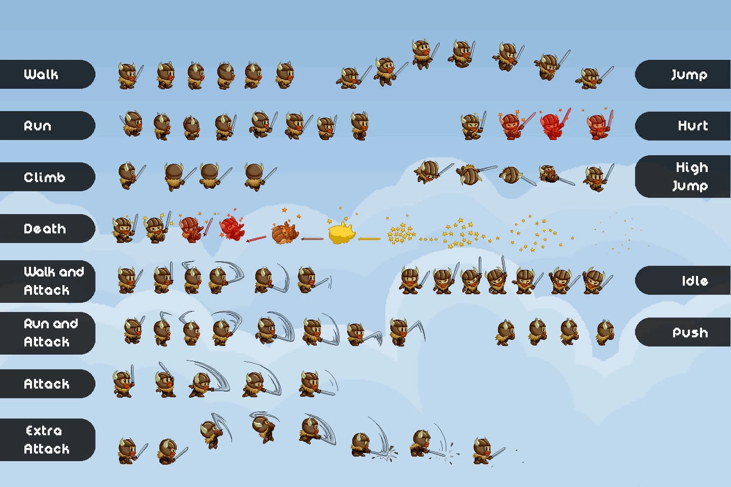 Assassin, Mage, Viking Pixel Art Game Heroes