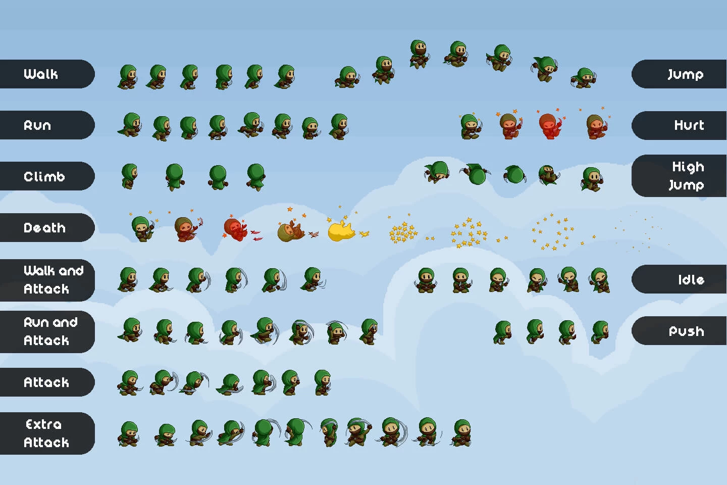 Assassin, Mage, Viking Pixel Art Game Heroes