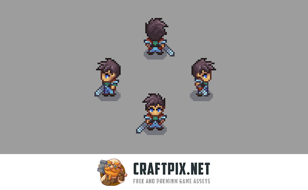 Swordsman 1–3 Level Pixel Top-Down Sprite Character