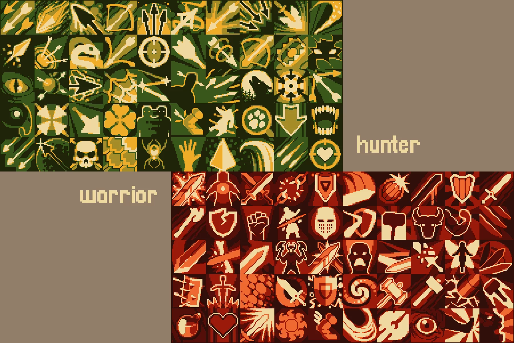 Hunter and Warrior Ability Icons Pixel Art