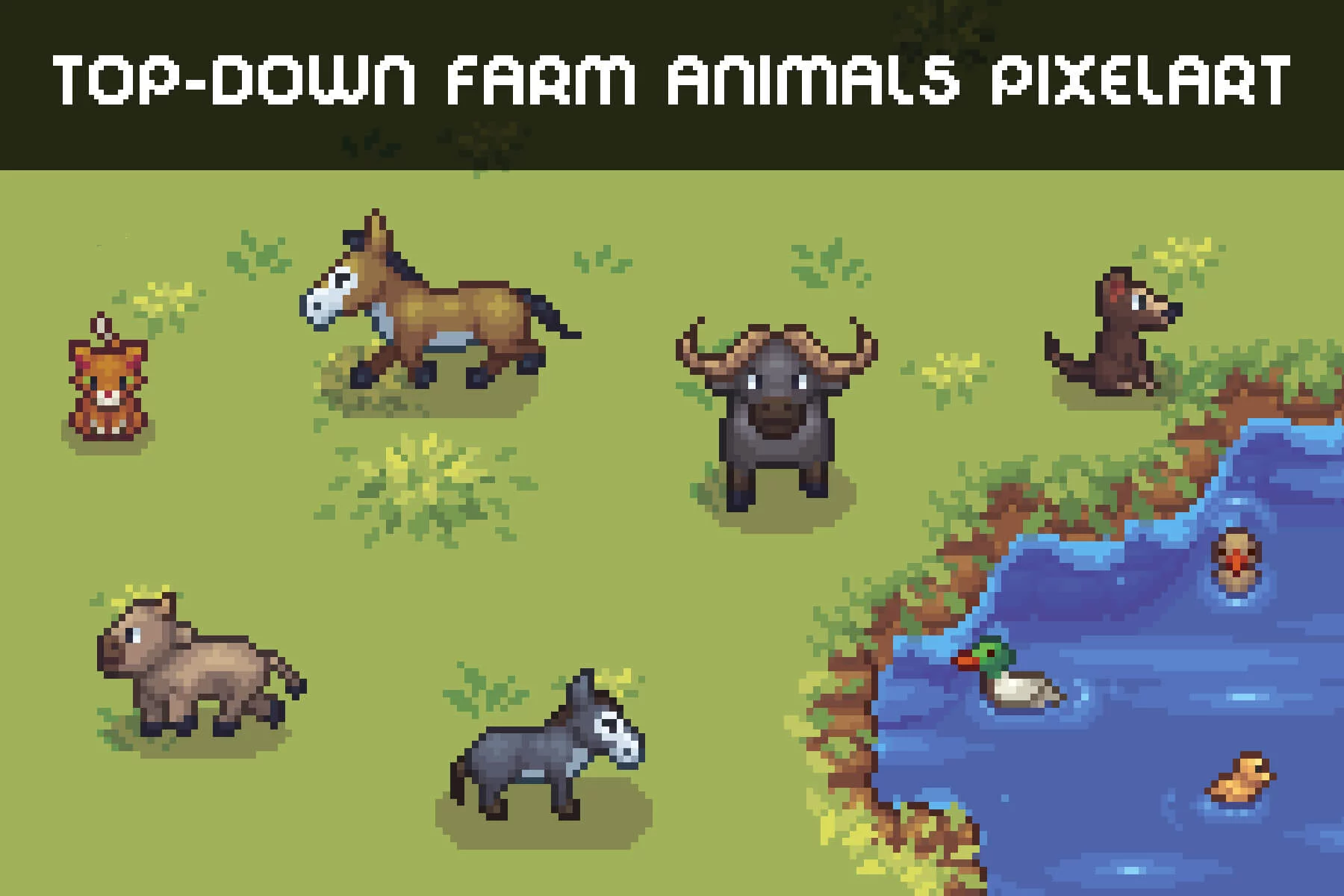 Top-Down Village Farm Animals Sprite Sheet