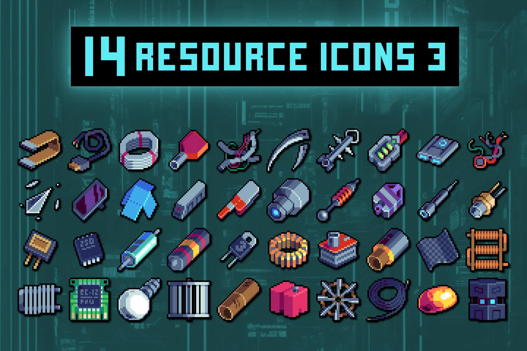 Cyberpunk Resource Pixel Art 32×32 Icons