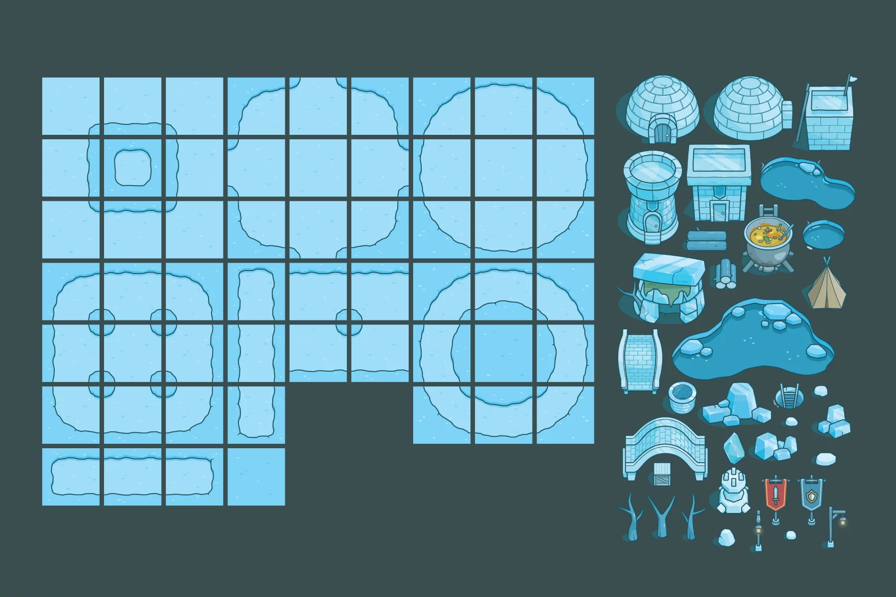 Ice Top-Down Location 2D Tileset