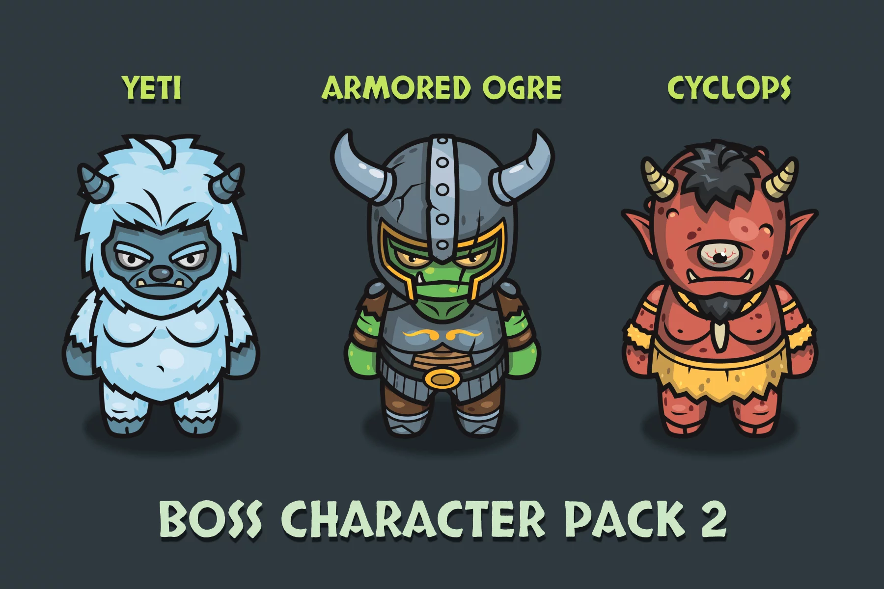 Top-Down Fantasy Boss Characters Pack 2 Yeti, Ogre, Cyclops