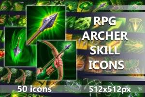 50个RPG弓箭手技能图标集