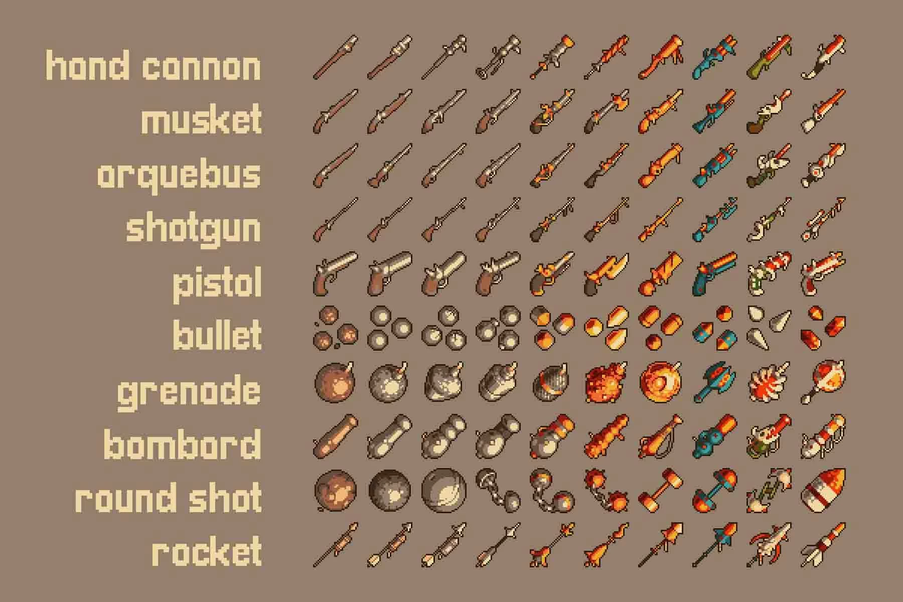 100 Pixel Art Weapon Icons Pack 5