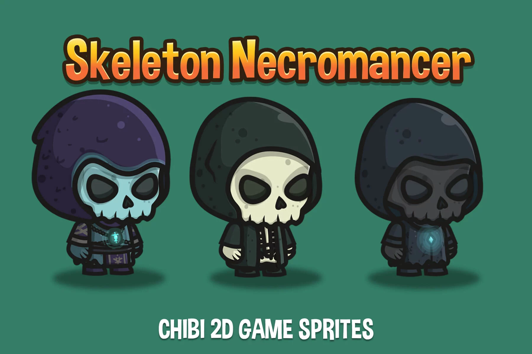 Chibi Skeleton Necromancer Character Sprites