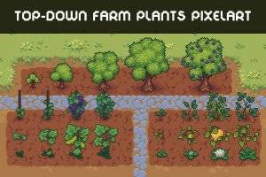 像素风农场植物素材包：作物、果树与灌木一应俱全