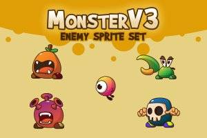 Monster V3角色精灵：5个独特怪物动画素材