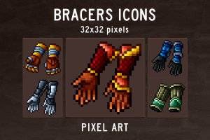 Bracers Pixel Art Icons：RPG战士护腕像素图标集