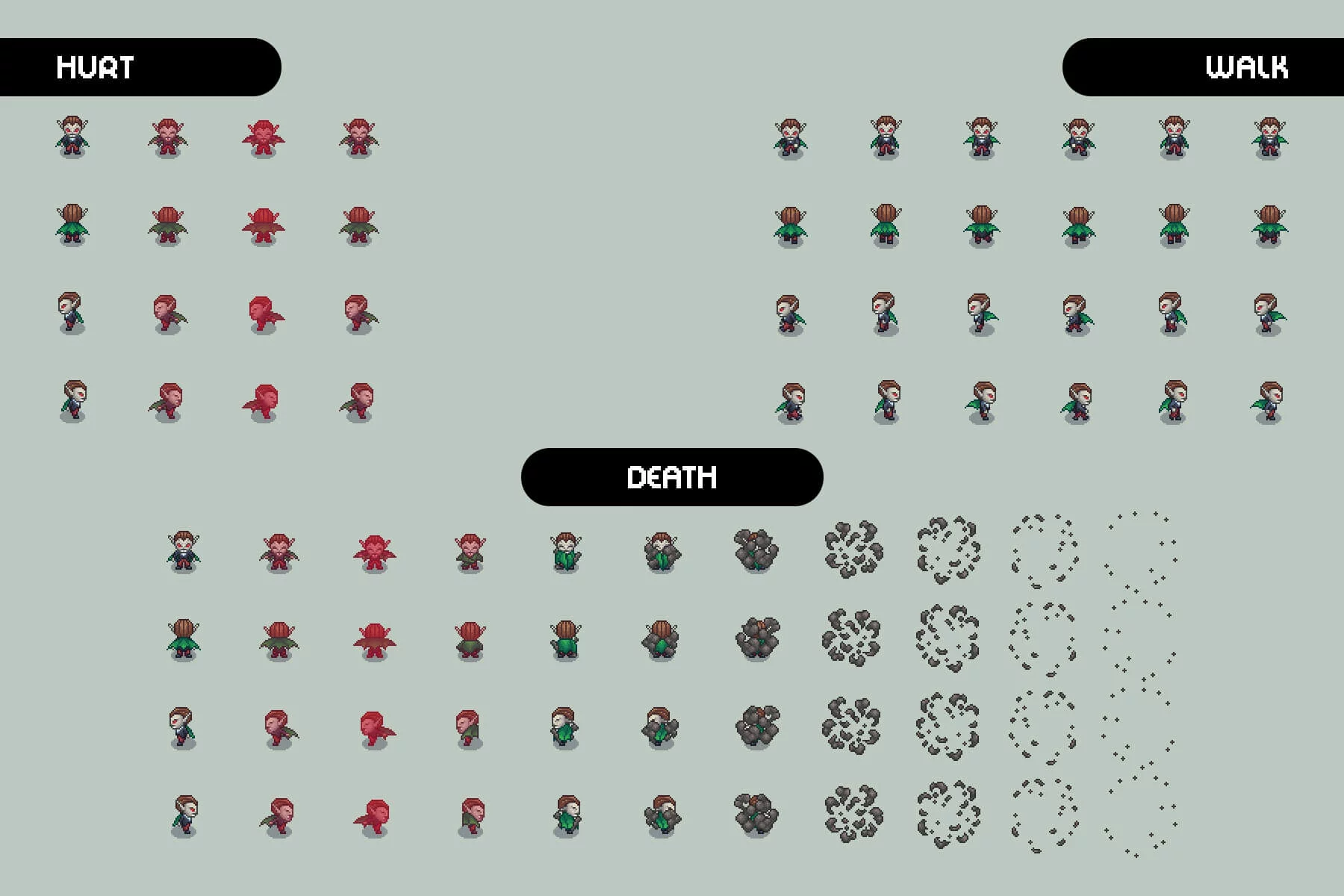 Vampire 4-direction Pixel Character Sprite Pack