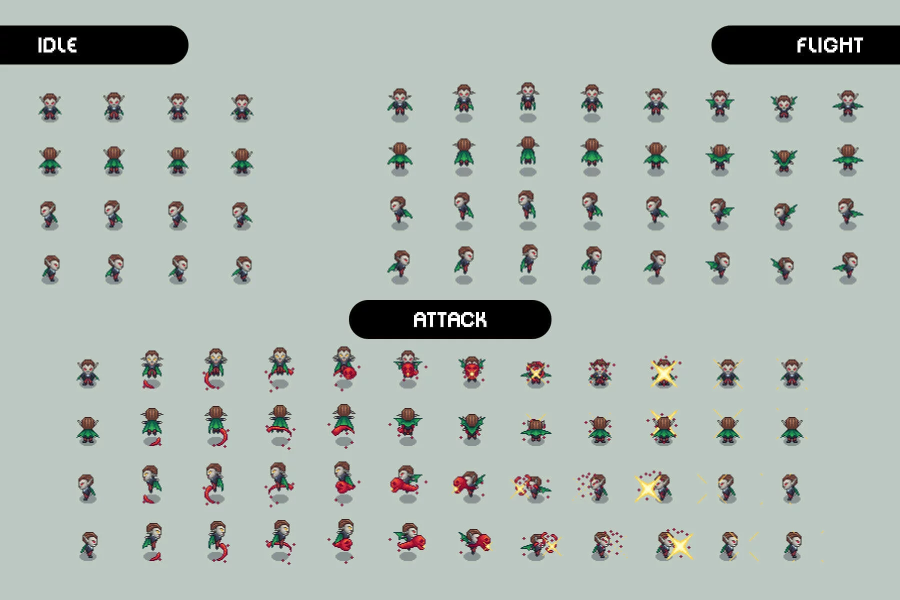 Vampire 4-direction Pixel Character Sprite Pack