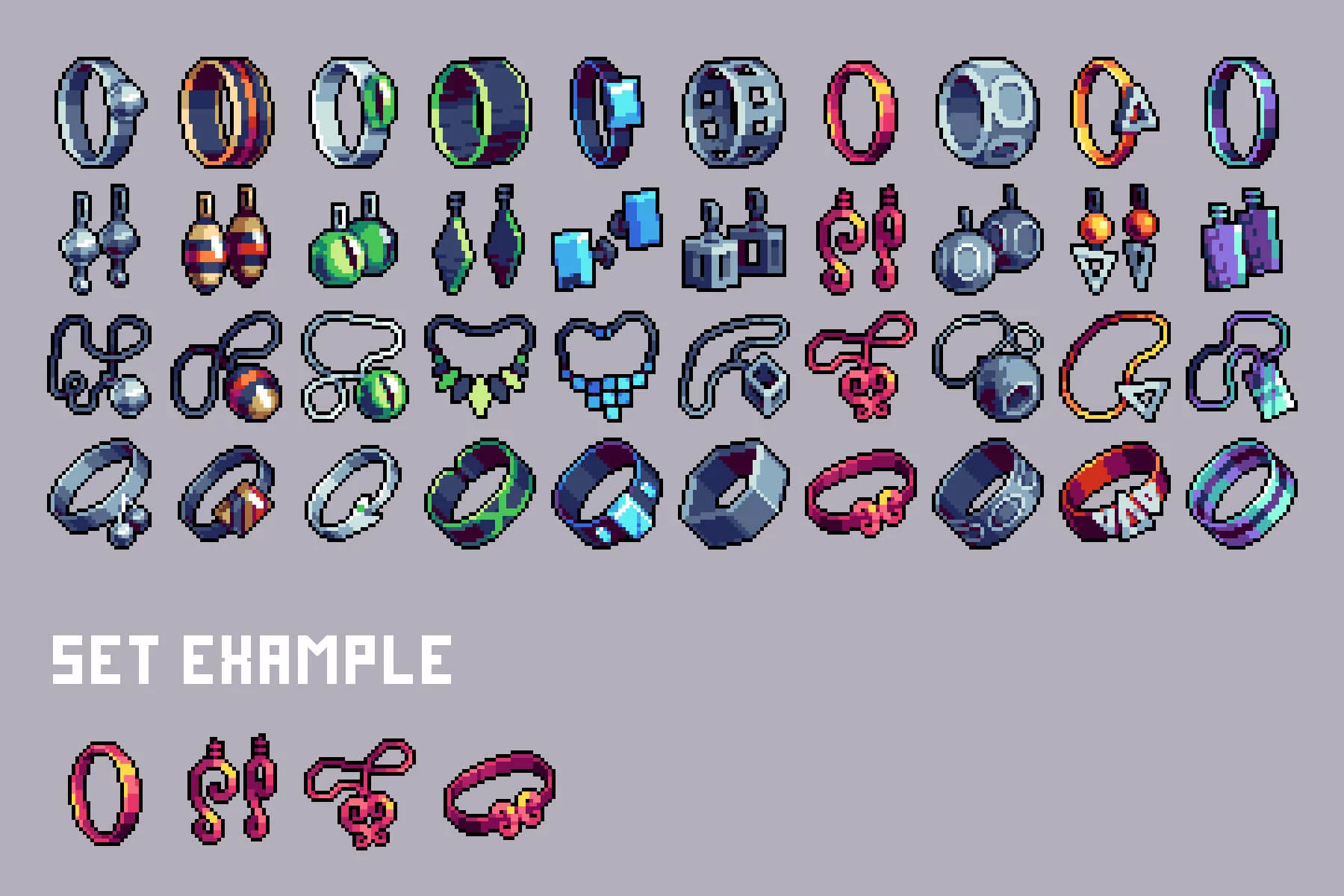Jewelry 32×32 Pixel Icons for Cyberpunk Game