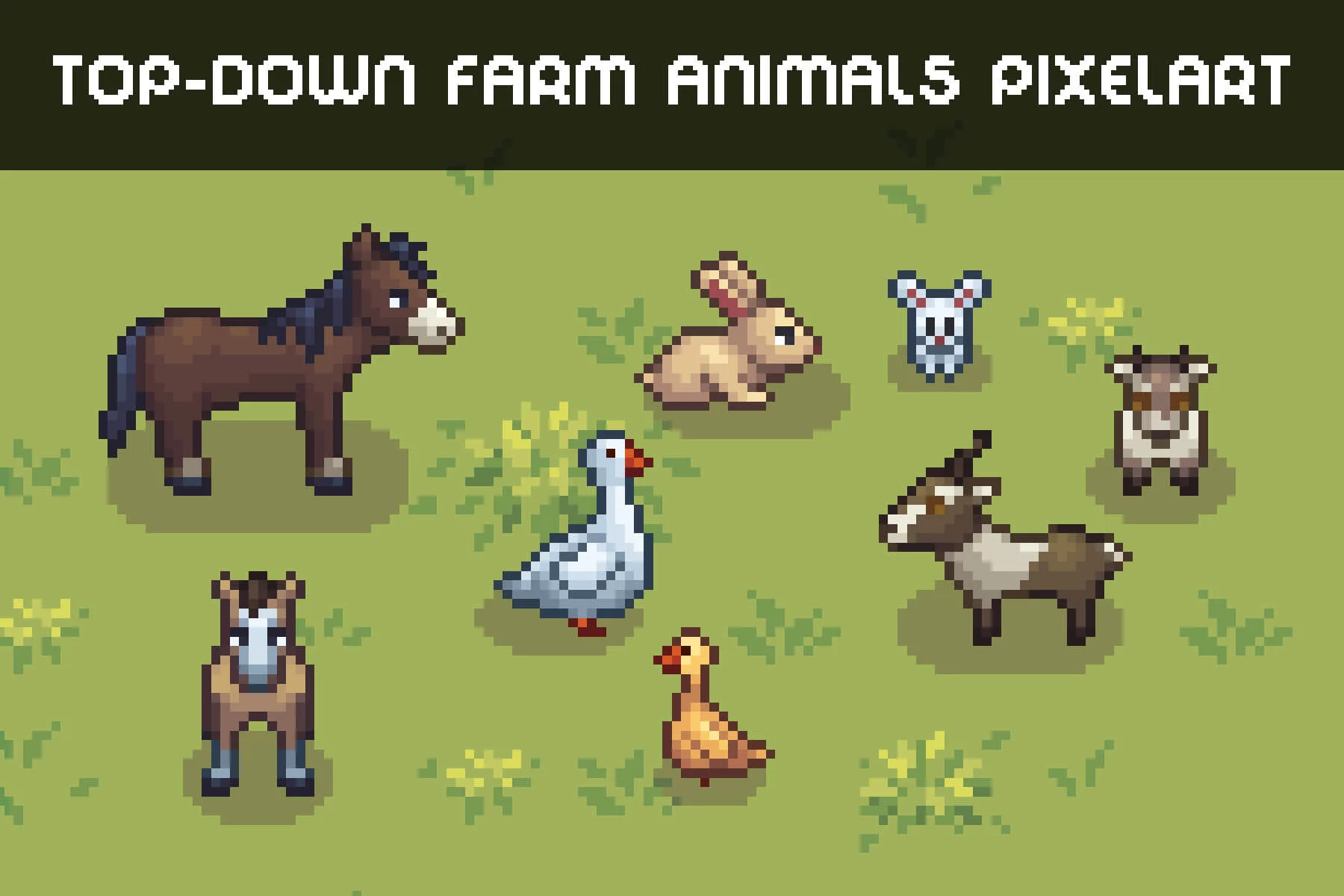 Top-Down Cute Farm Animals Pixel Sprite