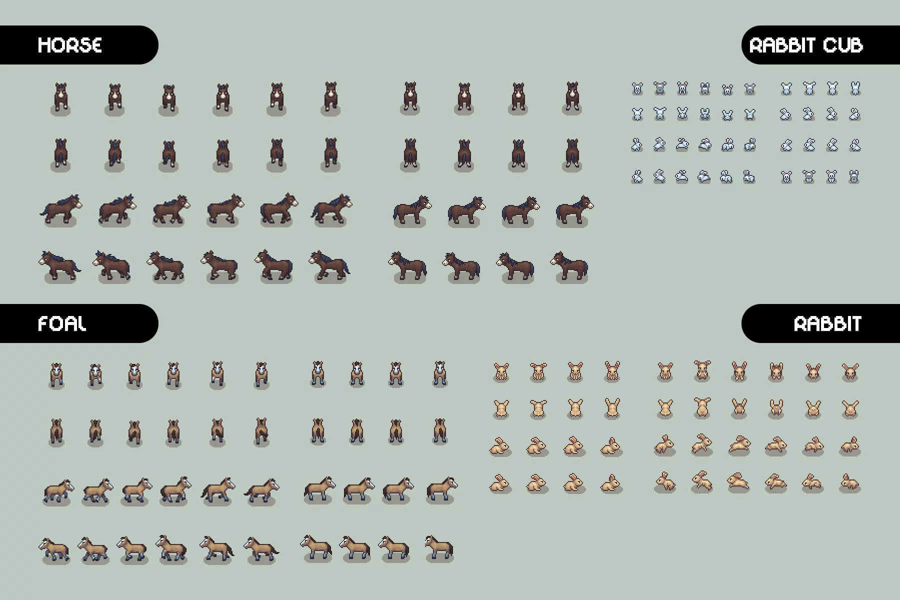 Top-Down Cute Farm Animals Pixel Sprite