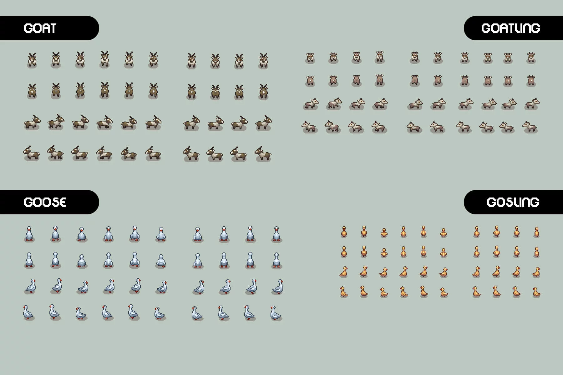 Top-Down Cute Farm Animals Pixel Sprite