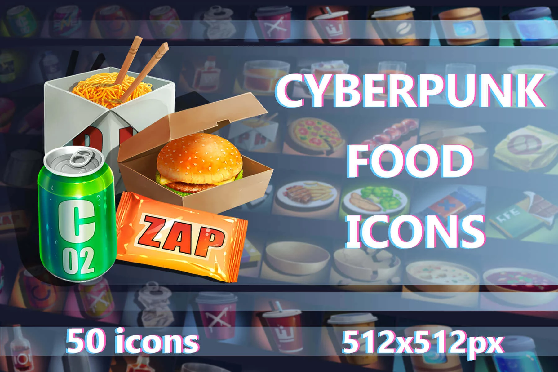 Food Icons for Cyberpunk Game