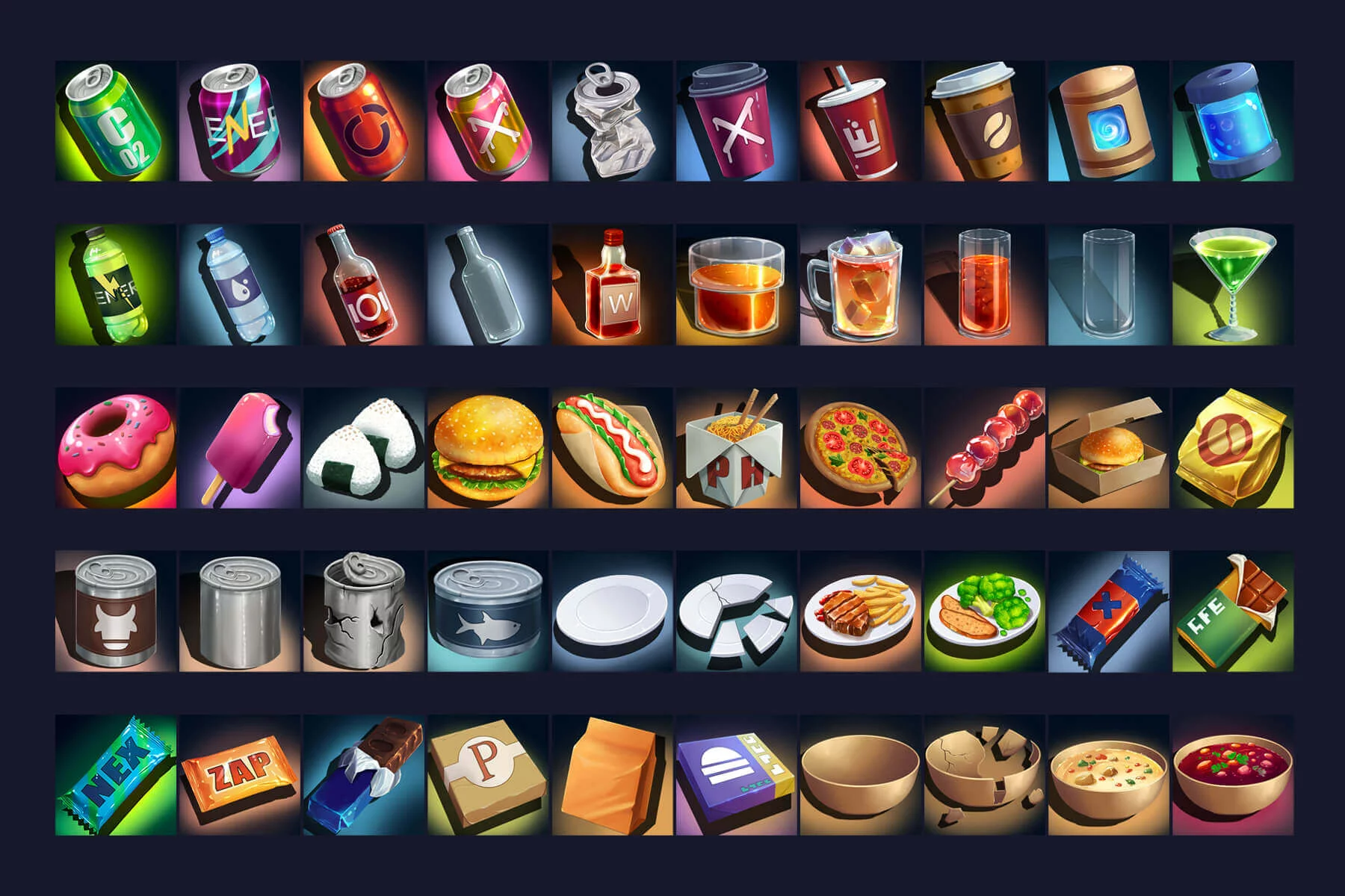 Food Icons for Cyberpunk Game