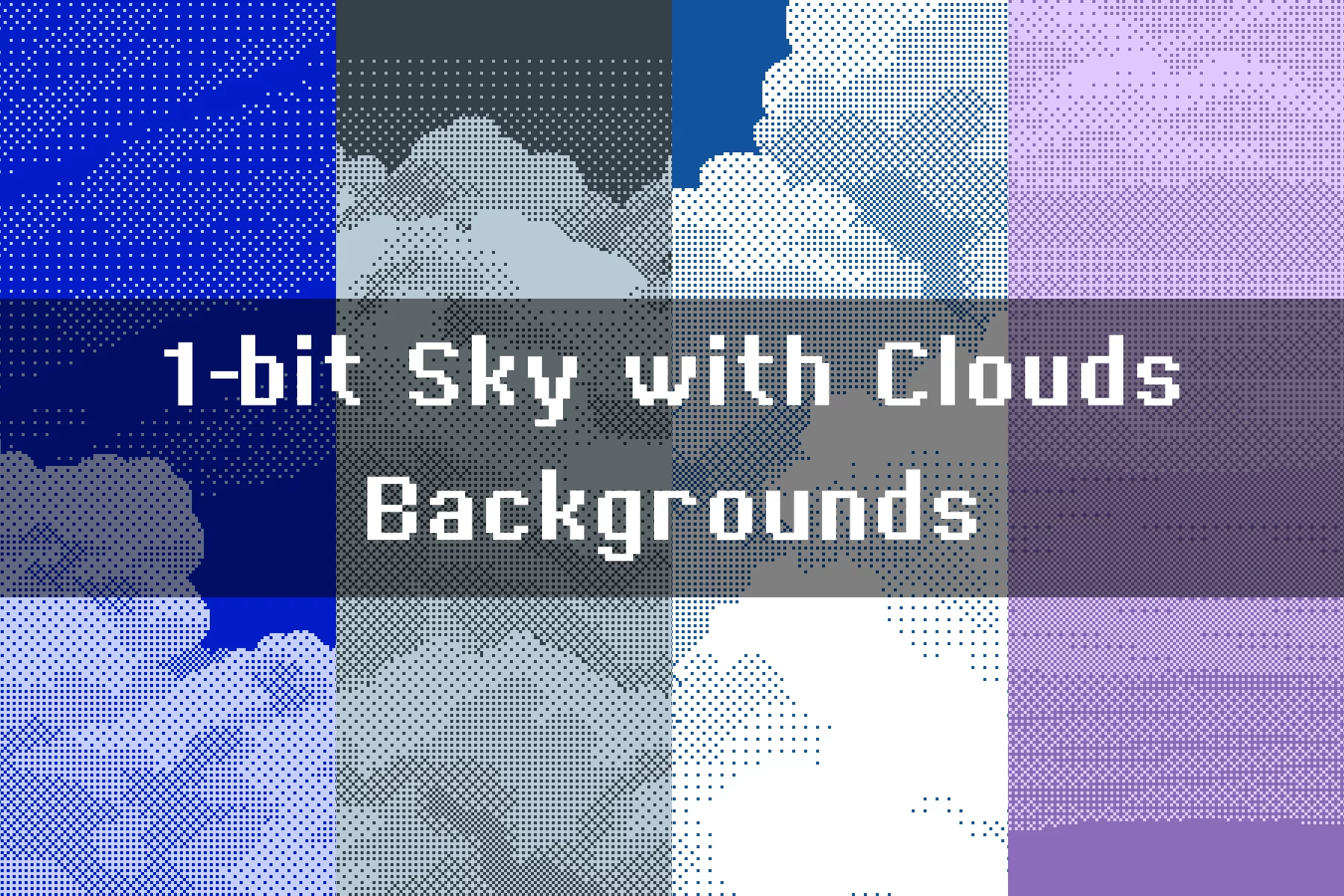 Pixel 1-Bit Sky with Clouds Backgrounds