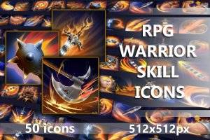 RPG战士技能图标集：50枚高质512×512素材