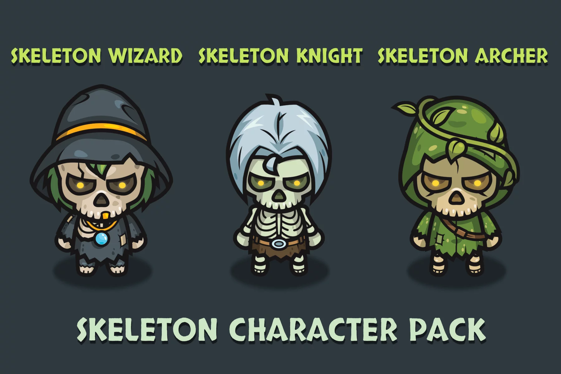 Top-Down Skeleton Characters Pack Wizard, Knight, Archer