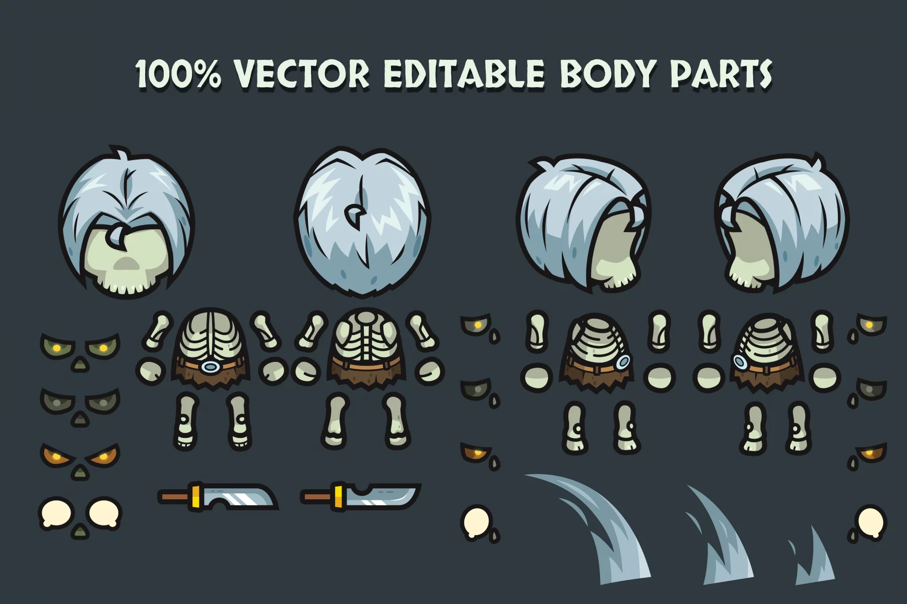 Top-Down Skeleton Characters Pack Wizard, Knight, Archer