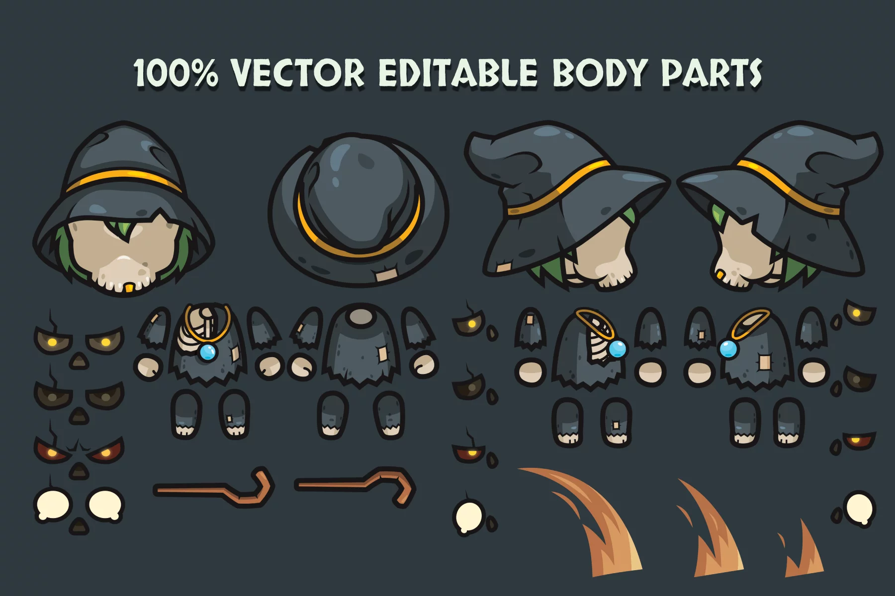 Top-Down Skeleton Characters Pack Wizard, Knight, Archer