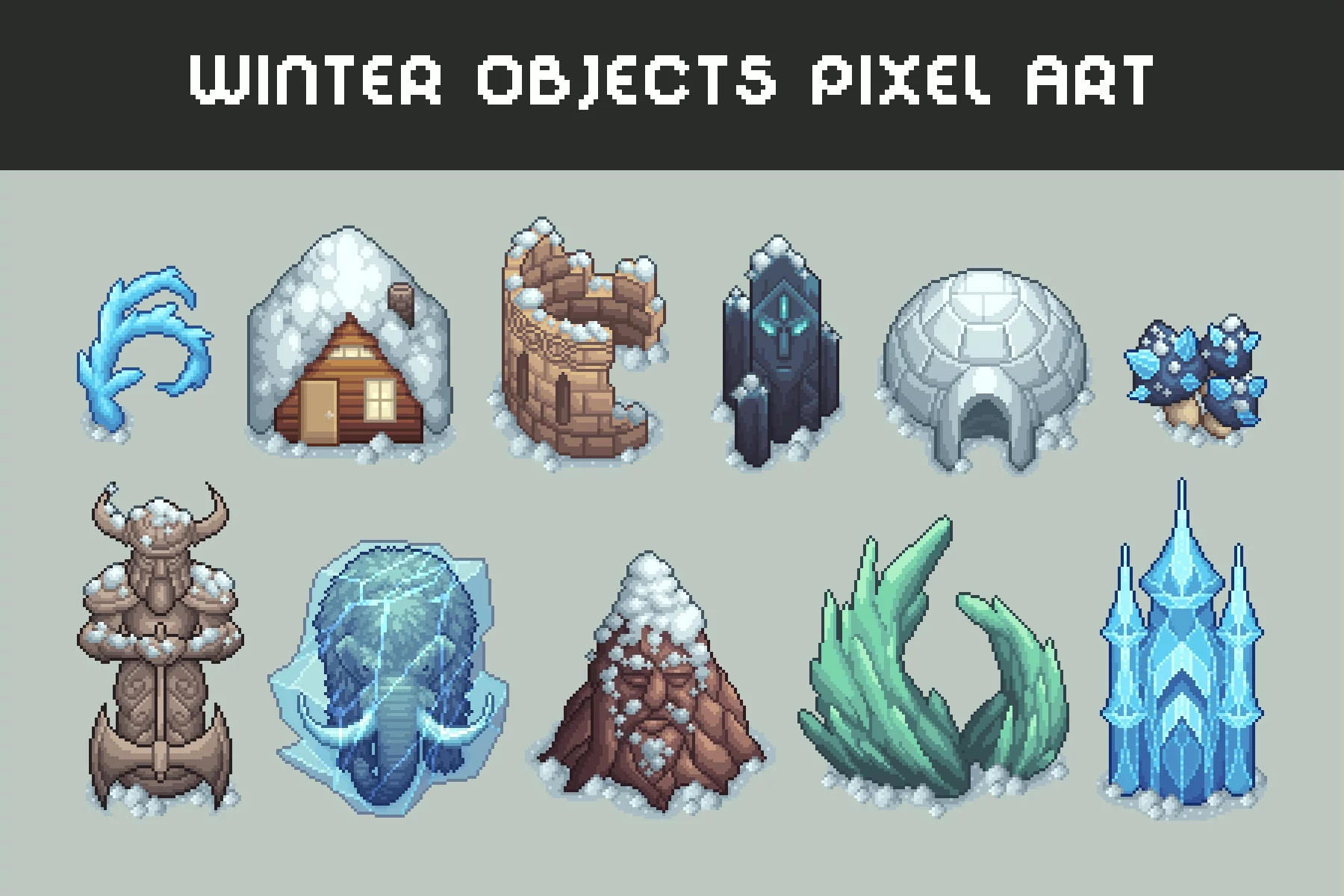 Top-Down Winter Objects Pixel Art