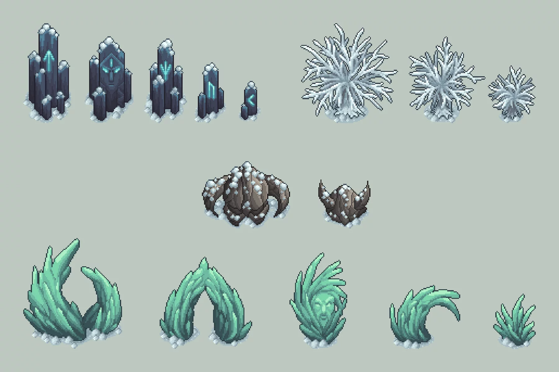 Top-Down Winter Objects Pixel Art