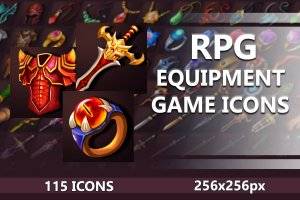RPG装备图标包：武器、珠宝、盔甲与法袍115枚