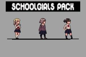 校园少女像素精灵包：三位个性角色动画素材