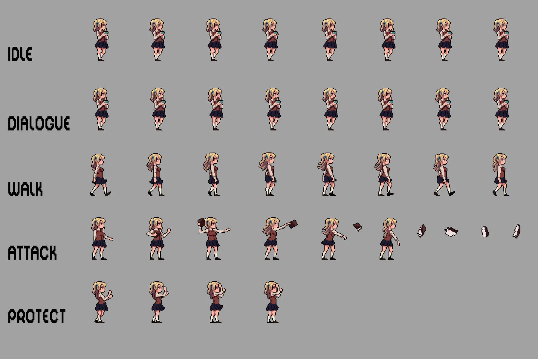 Schoolgirls Anime Character Pixel Sprite Pack
