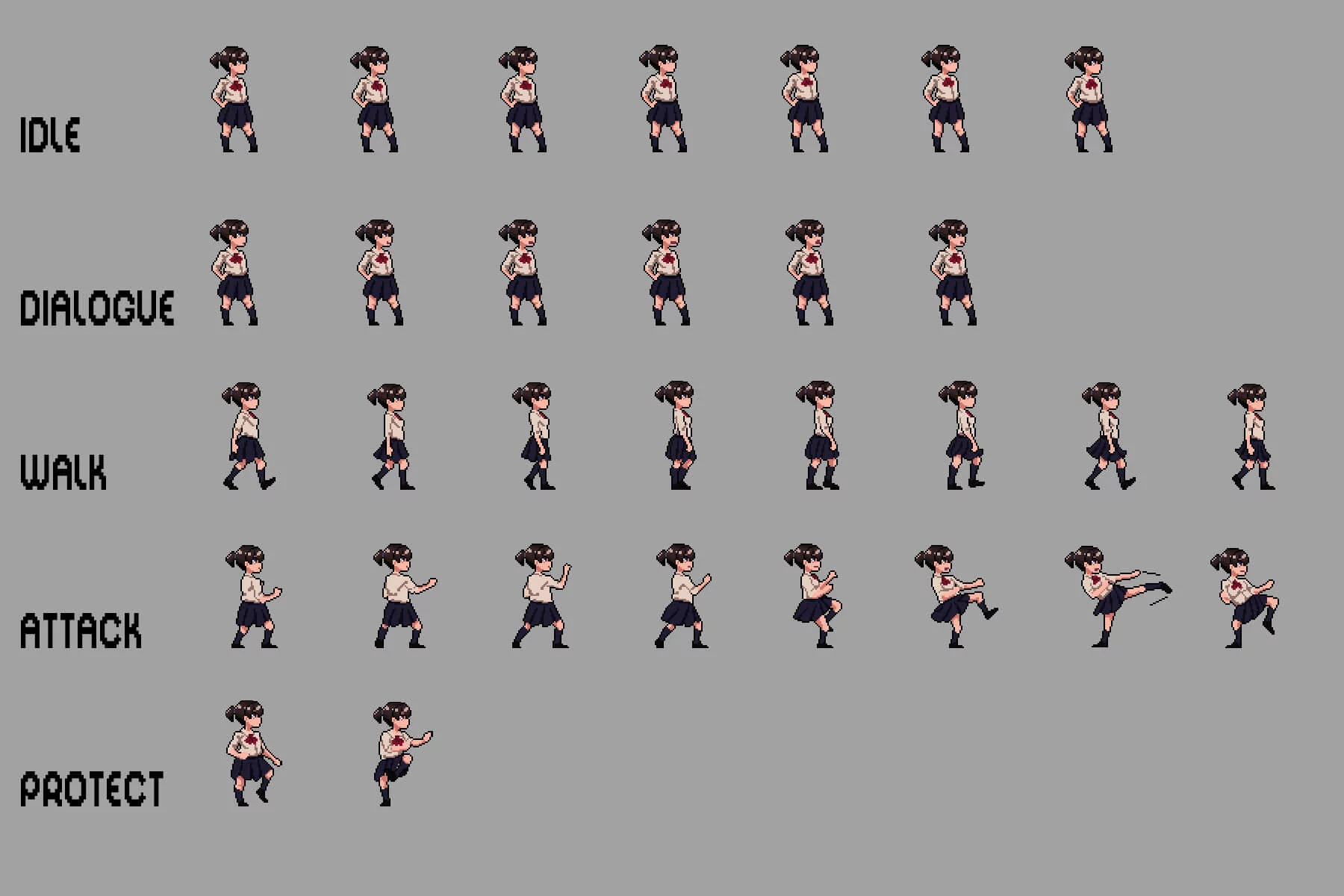 Schoolgirls Anime Character Pixel Sprite Pack