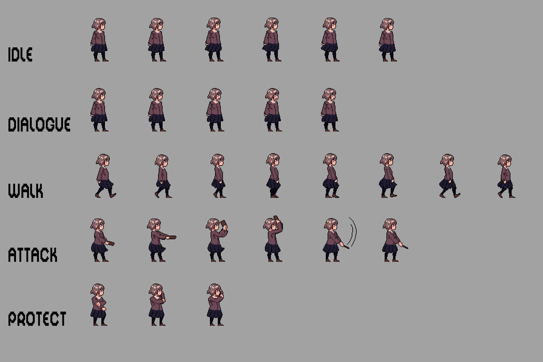 Schoolgirls Anime Character Pixel Sprite Pack