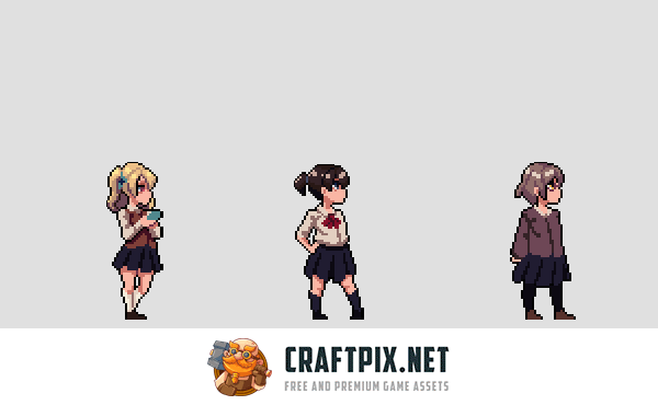 Schoolgirls Anime Character Pixel Sprite Pack