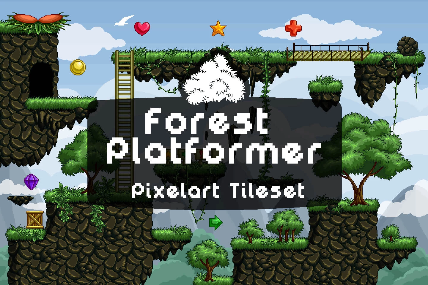 Pixel Art Forest Platformer Tileset