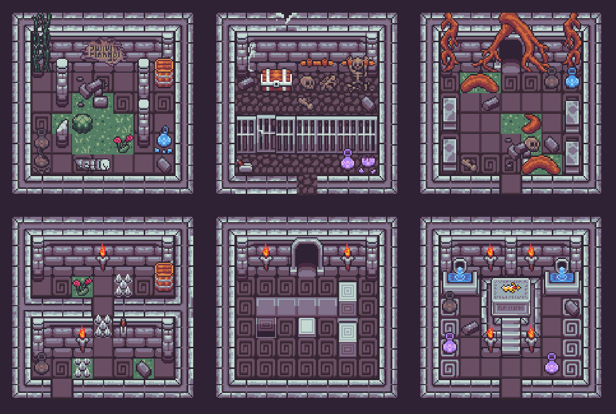 Green Dungeon Pixel Art Tileset