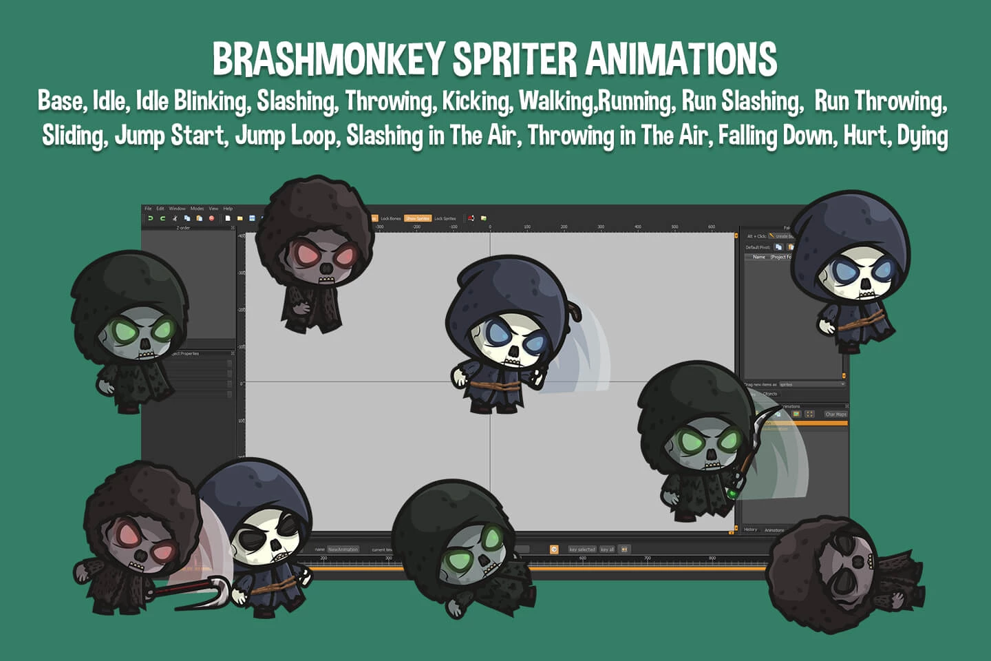 Reaper Man Chibi 2D Game Sprites