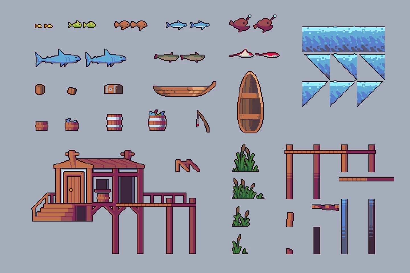 Fishing Game Assets Pixel Art Pack