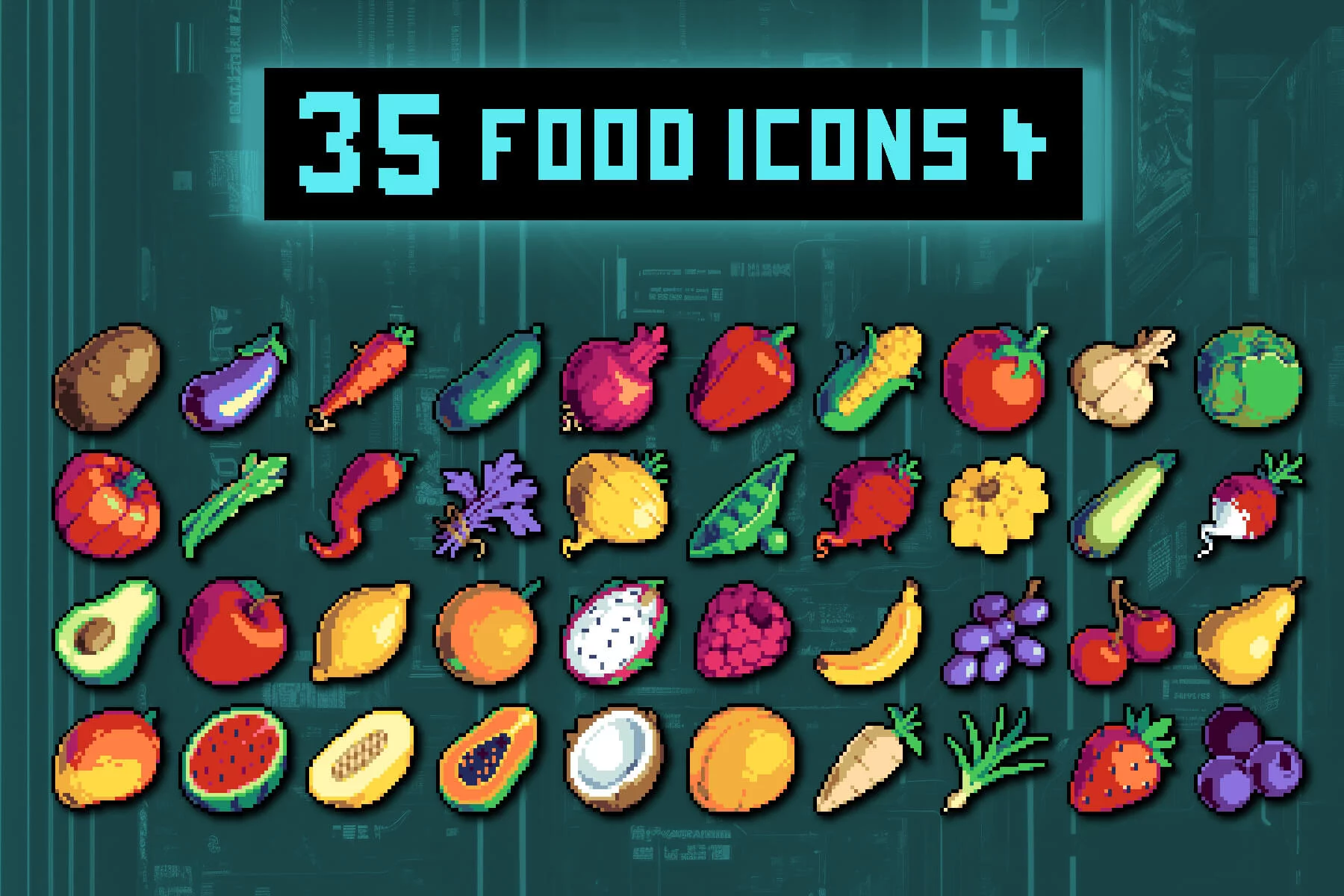 Fruit and Vegetables 32×32 Icons Pixel Art