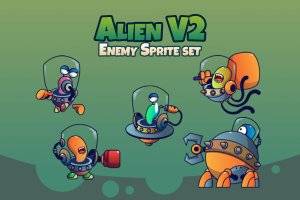 外星人V2敌人精灵图集：幽默搞怪的RPG平台游戏素材