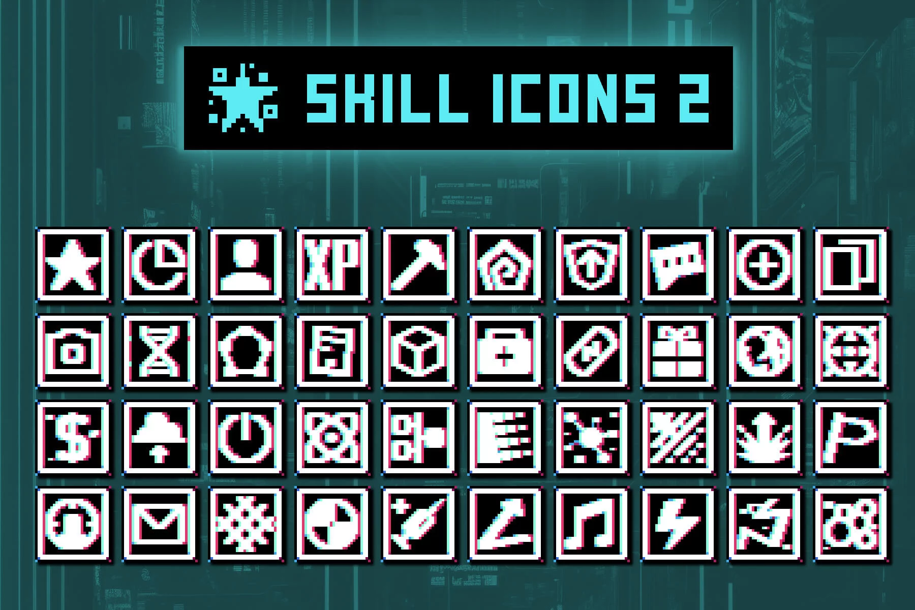 Cyberpunk Skills Pixel Art 32×32 Icon Pack