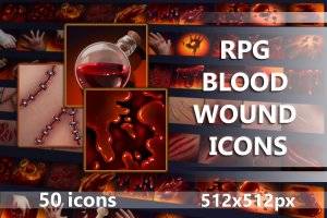 RPG血伤游戏512×512图标包：暗黑风格医疗与战斗创伤素材