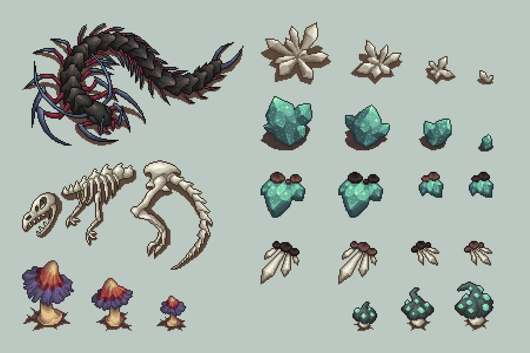 Top-Down Pixel Art Cave Objects